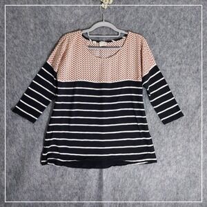 Postmark Top Women Small Black White Striped Polka Dot Mixed Media 3/4 Sleeve